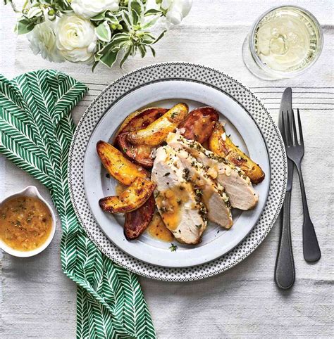 turkey-with-shallot-mustard-sauce-and-roasted-potatoes image