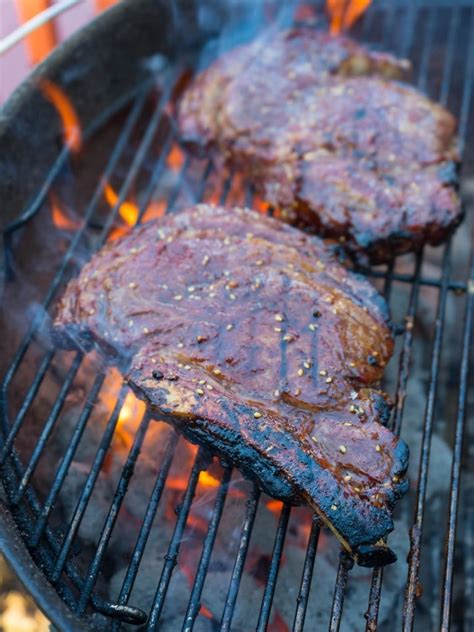 grilled-teriyaki-ribeye-steaks-reverse-seared image