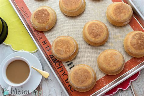 homemade-honey-wheat-english-muffins-kitchen-joy image