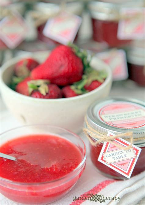 homemade-low-sugar-strawberry-freezer-jam-garden image