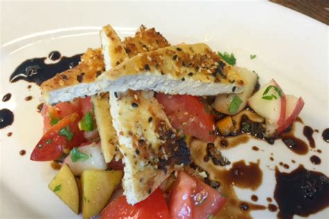 sesame-crusted-tofu-over-peach-and-tomato-with image