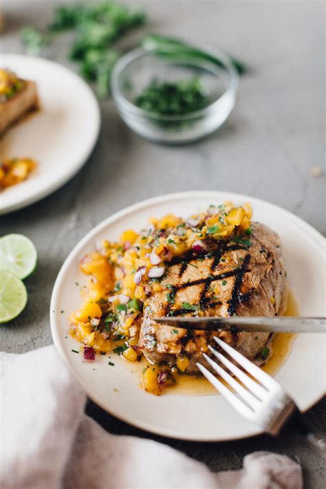california-cling-peach-salsa-with-grilled-pork-chops image