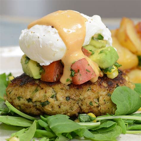 crab-cakes-with-poached-eggs-recipe-gourmet-food image
