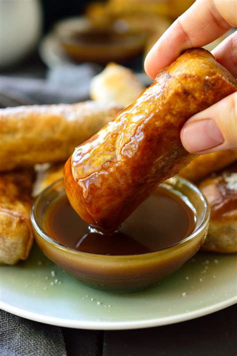 vegan-apple-pie-egg-rolls-with-caramel-dipping-sauce image