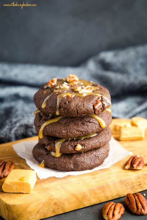 chocolate-caramel-pecan-turtle-cookies-the-busy-baker image