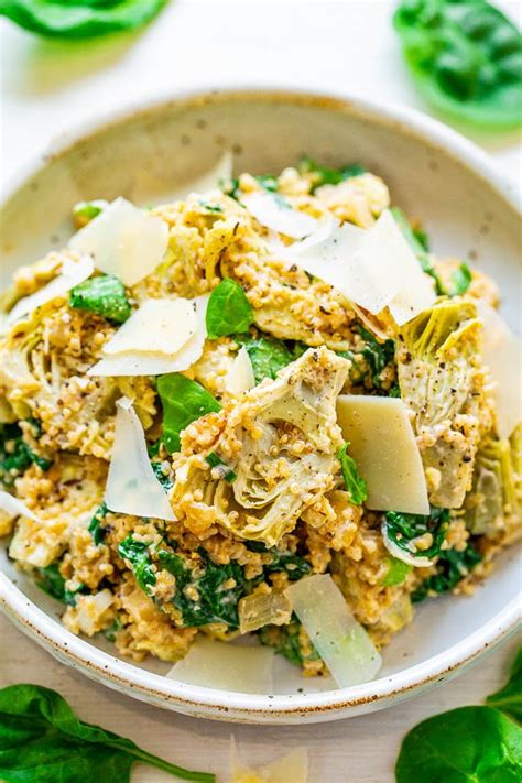 spinach-and-artichoke-quinoa-salad-averie-cooks image