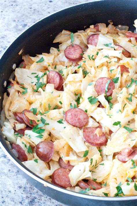 one-pan-cabbage-and-kielbasa-served-from-scratch image