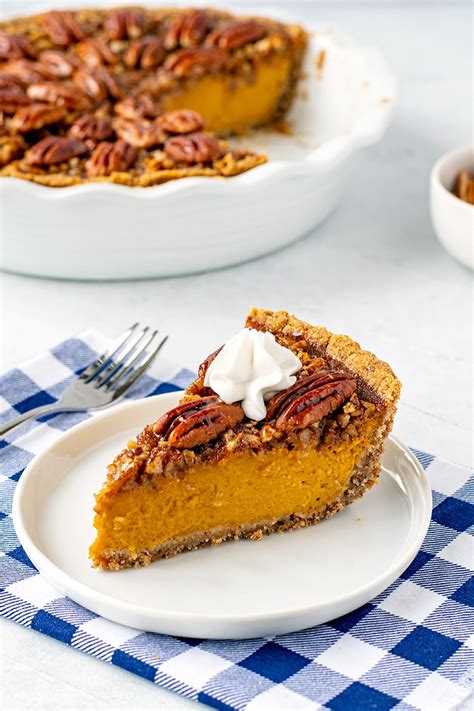 pumpkin-pie-with-pecan-crust-topping-gluten-free image