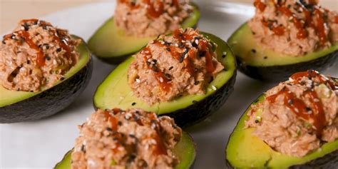 best-spicy-tuna-stuffed-avocados-recipe-delish image