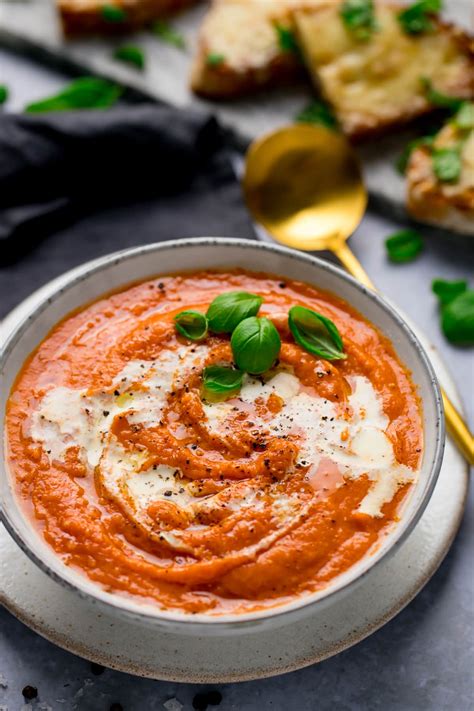 cream-of-tomato-soup-recipe-with-basil-cheese-on-toast image