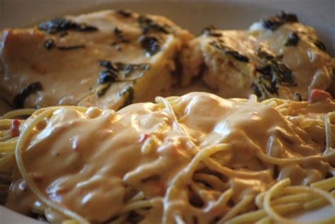 garlic-basil-chicken-with-red-roasted-pepper-alfredo image
