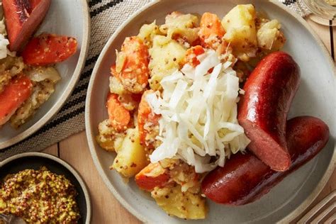 recipe-beef-knockwurst-sauerkraut-with-potato-salad image