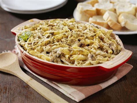 cheesy-chicken-pasta-casserole-with-mushrooms image