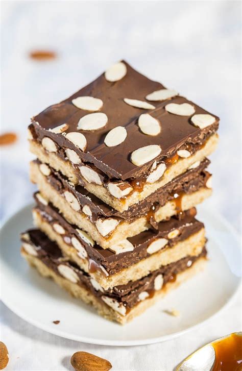 chocolate-caramel-almond-bars-averie-cooks image
