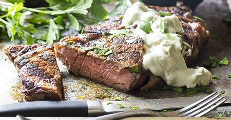 paprika-rubbed-steak-with-brandy-blue-cheese-sauce image