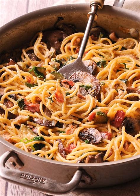 bacon-spinach-and-mushroom-pasta-with-parmesan image