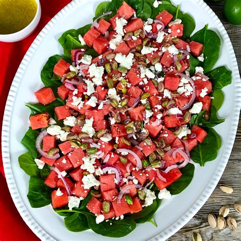 spinach-watermelon-feta-salad-with-lime-vinaigrette image
