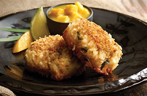 basmati-rice-and-crab-cakes-with-a-curried-mango-sauce image