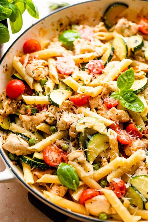 chicken-pasta-primavera-with-creamy-sauce-diethood image