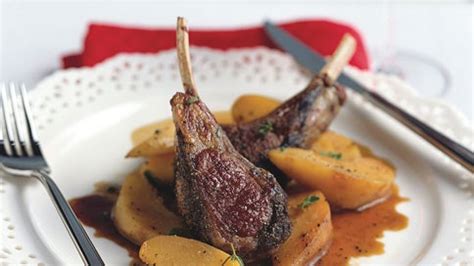 lamb-chops-with-poached-quince-and-balsamic-pan-sauce image