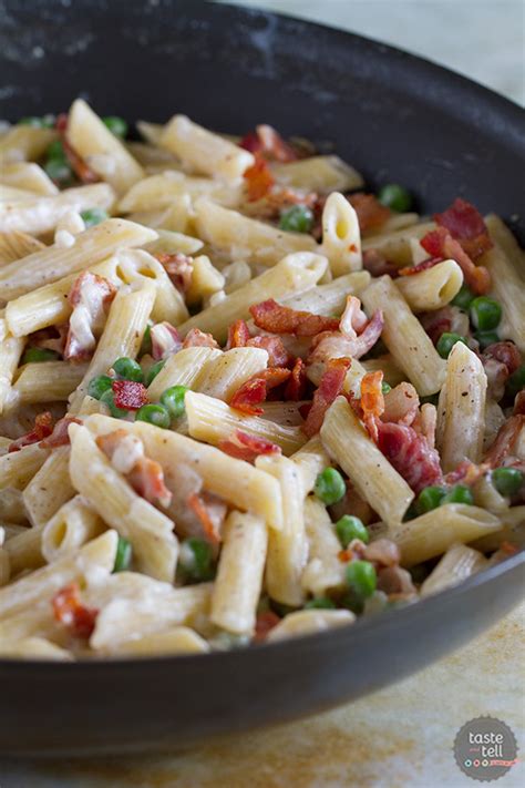 one-pan-pasta-with-bacon-and-peas-taste-and-tell image