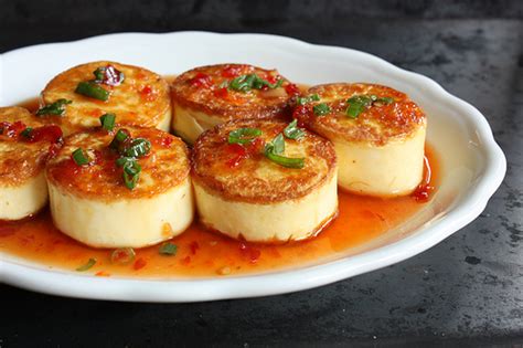 pan-seared-egg-tofu-scallops-with-sweet-chile-sauce image