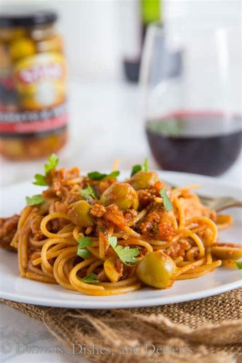 spanish-spaghetti-with-olives-dinners-dishes-desserts image