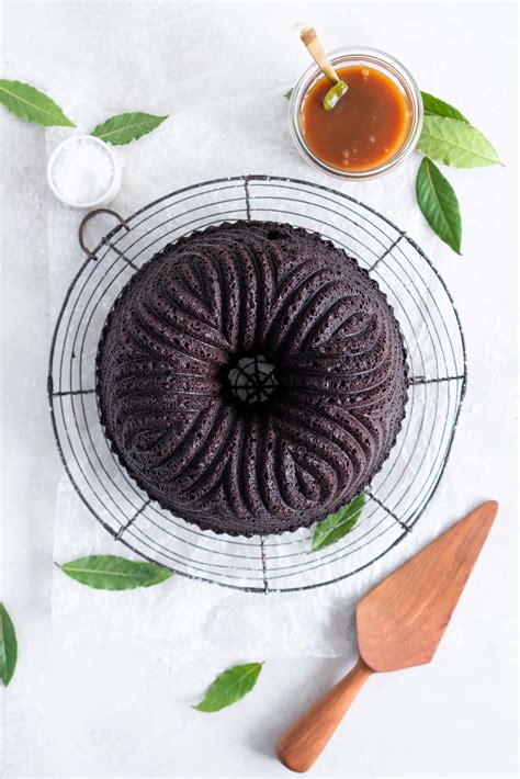 one-bowl-devils-food-bundt-cake-with-bay-leaf-caramel image