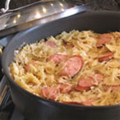 sausage-and-sauerkraut-pasta-skillet-cooksrecipescom image