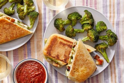 turkey-mozzarella-pesto-paninis-with-roasted-broccoli image