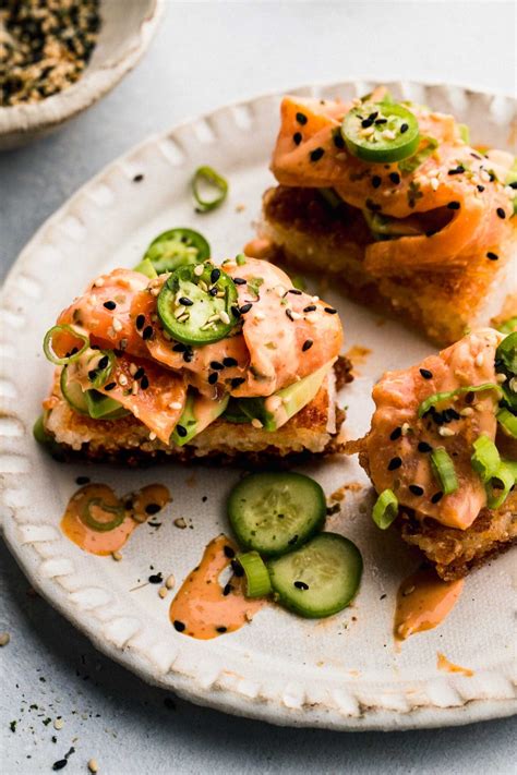 crispy-rice-sushi-bites-with-spicy-salmon-platings image