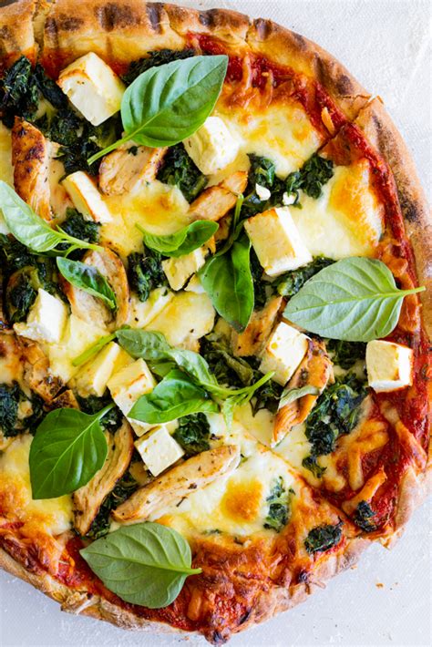 grilled-greek-chicken-pizza-with-feta-and-spinach image