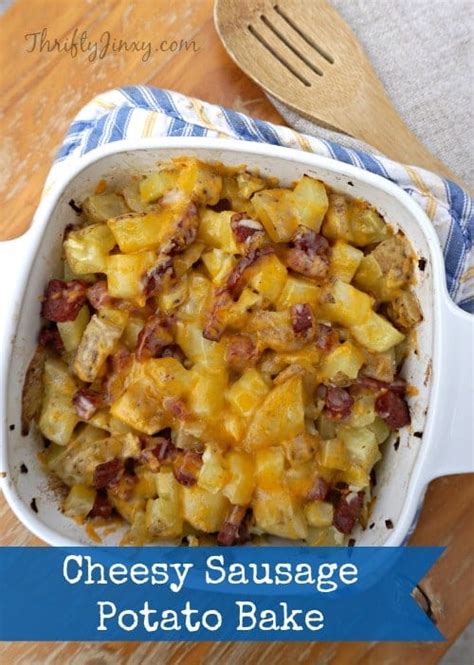 cheesy-sausage-potato-bake-recipe-thrifty-jinxy image