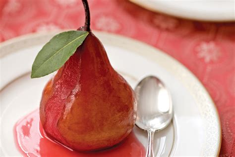 spiced-wine-poached-pear-recipe-victoria-magazine image