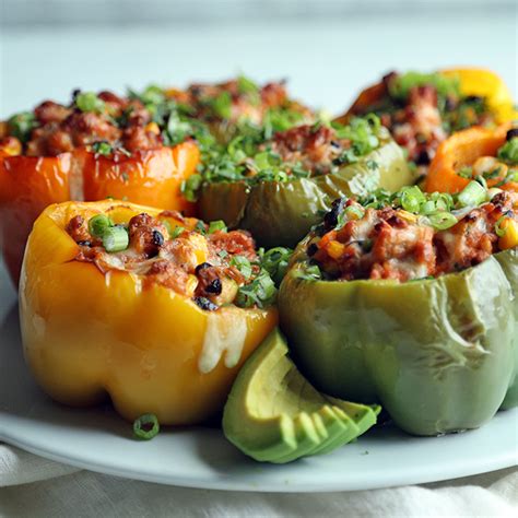 southwest-farro-and-turkey-stuffed-peppers-bobs-red image