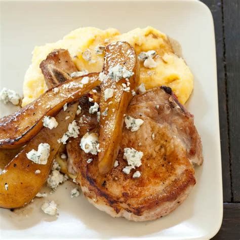 sauteed-pork-chops-with-pears-and-blue-cheese-for-two image