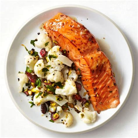 soy-maple-salmon-with-cauliflower-and-pistachios image