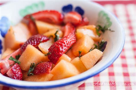 cantaloupe-strawberry-salad-with-lime-syrup-and-mint image