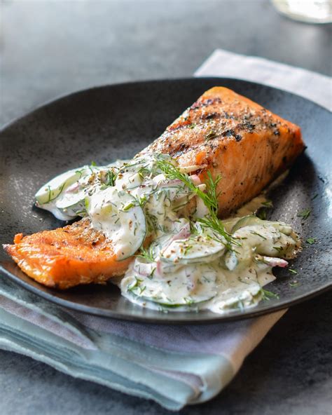 grilled-salmon-with-creamy-cucumber-dill-salad-once image