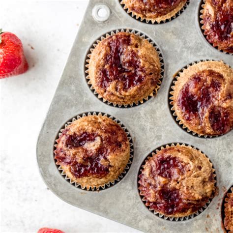 strawberry-kissed-almond-butter-muffins image