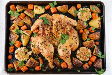 easy-sheet-pan-spatchcock-chicken-dinner-paleomg image