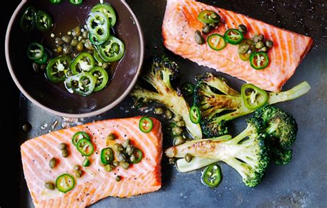 roast-salmon-and-broccoli-with-chile-caper image