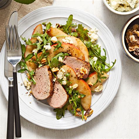 arugula-salad-with-roasted-pork-tenderloin-pears-blue-cheese image