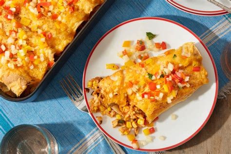 corn-cheddar-enchiladas-with-sweet-pepper-salsa-blue-apron image