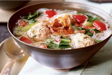 bok-choy-and-rice-noodle-soup-with-turkey-meatballs image