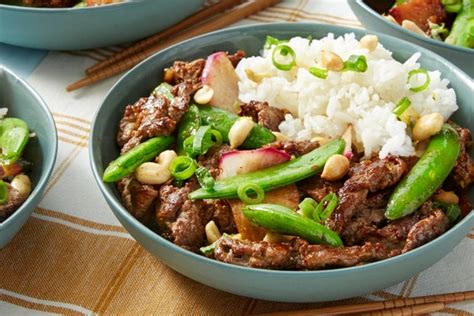 beef-teriyaki-stir-fry-with-sugar-snap-peas-lime-rice image