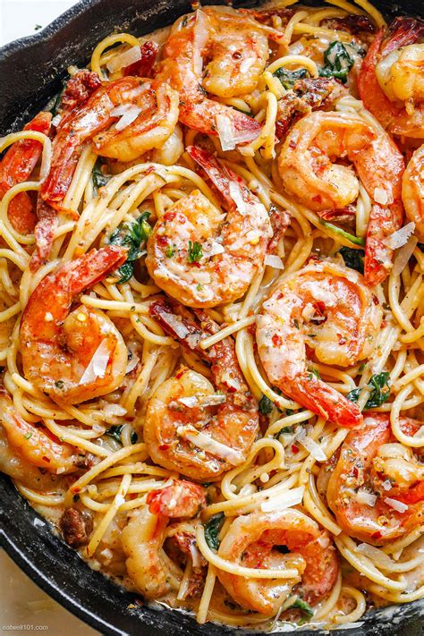 creamy-mozzarella-shrimp-pasta-recipe-eatwell101 image