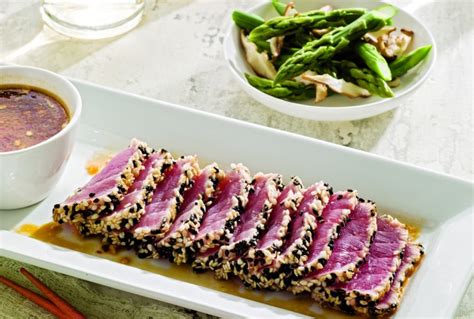 sesame-tuna-with-ginger-miso-dipping-sauce-jamie image