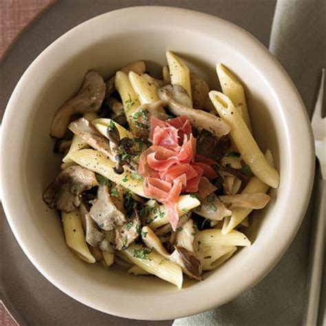 penne-with-oyster-mushrooms-prosciutto-mint image