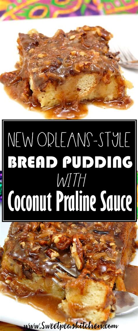 new-orleans-bread-pudding-with-coconut-praline-sauce image
